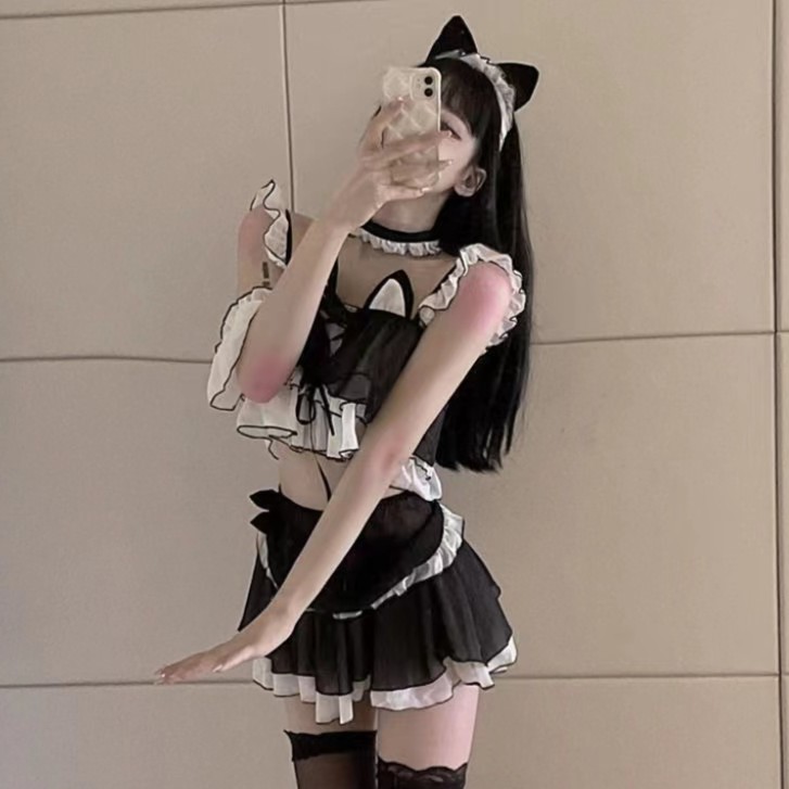 蕾丝日系甜美可爱风洛丽塔小猫咪吊带睡衣纯欲软妹短裙制服jk性感