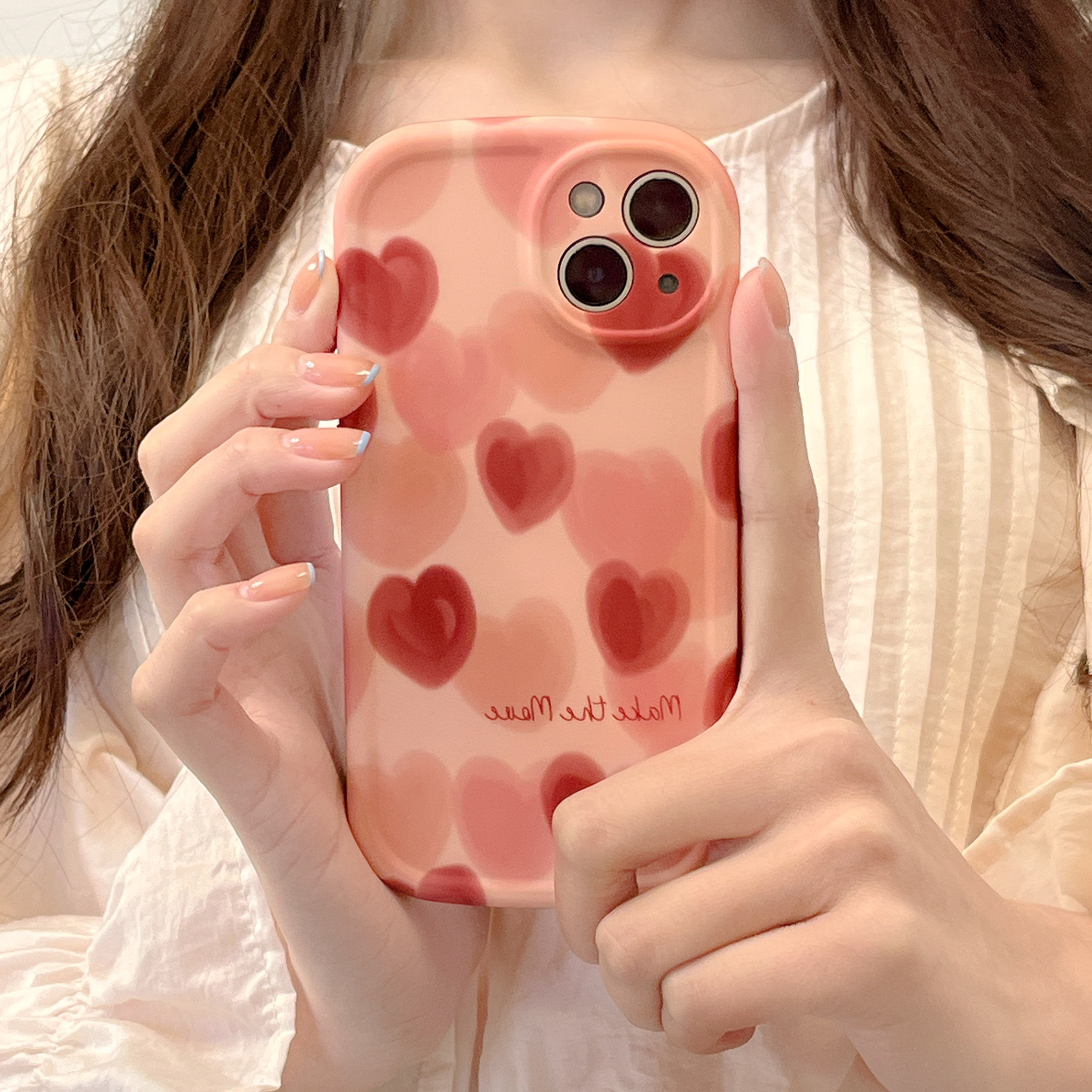 【苹果】iPhone14/13/12promax防摔椭圆磨砂满屏渲染爱心女手机壳