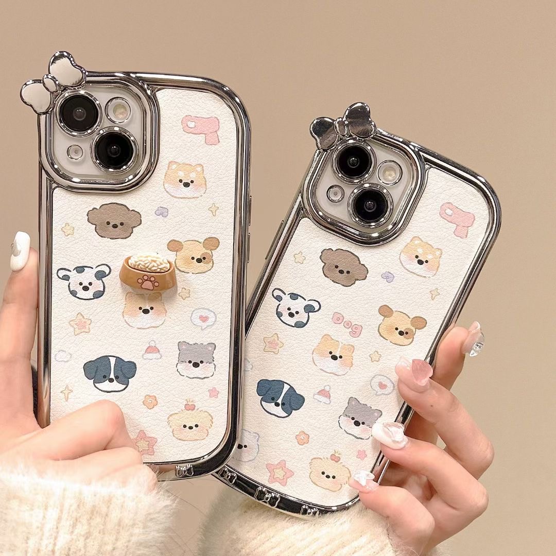 【苹果】iPhone15/14Promax韩风ins贴皮狗狗立体狗粮防摔女新手机壳