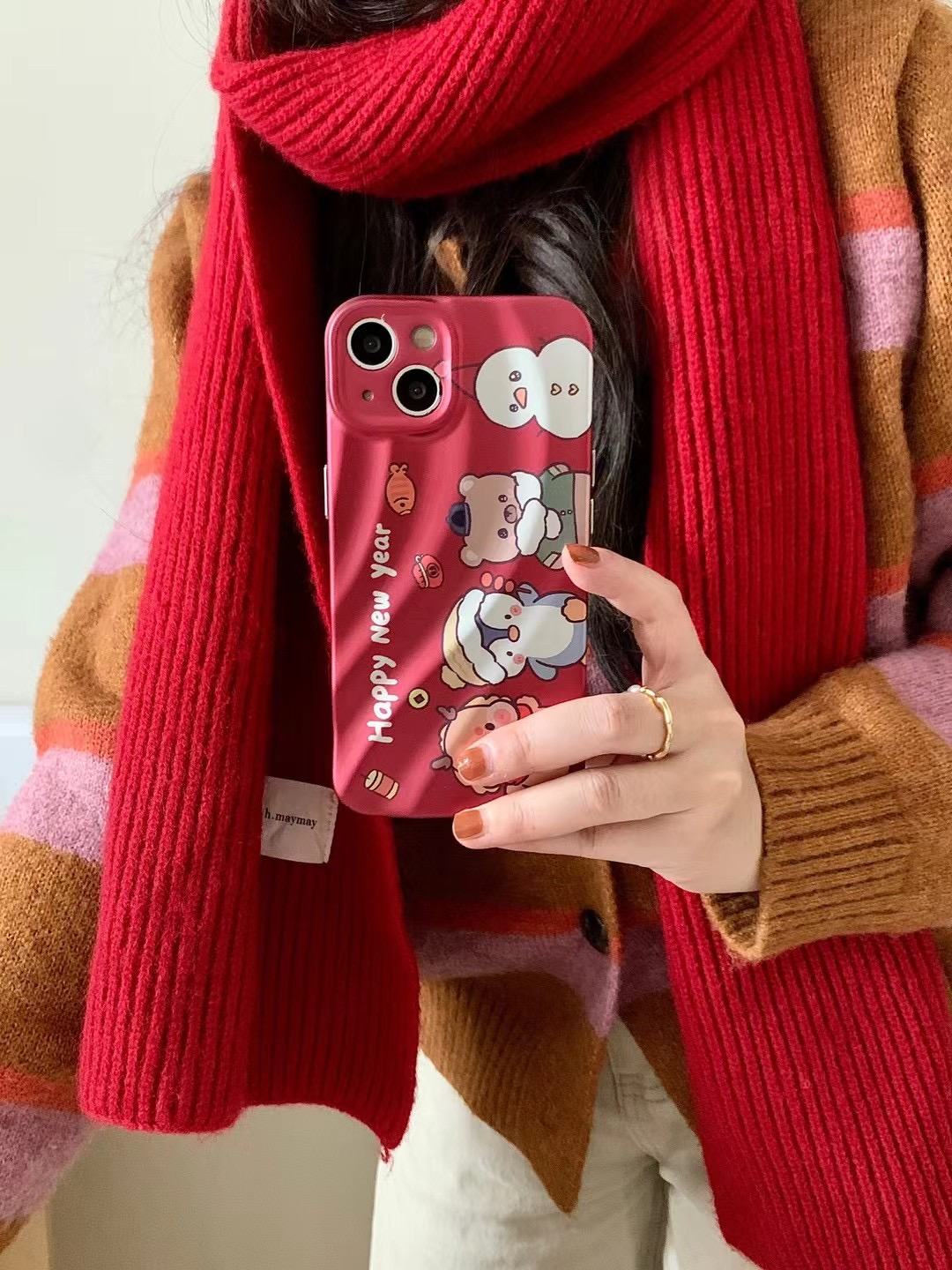 【苹果/华为】iPhone15/P60秋冬凹凸纹小动物贺新年防摔男女手机壳