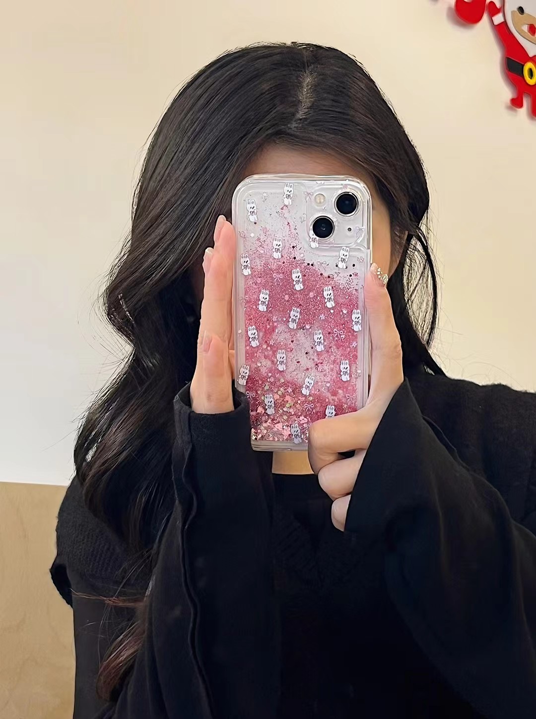 【苹果】iPhone15/14Promax新年款亮片流沙满屏粉兔子防摔手机壳