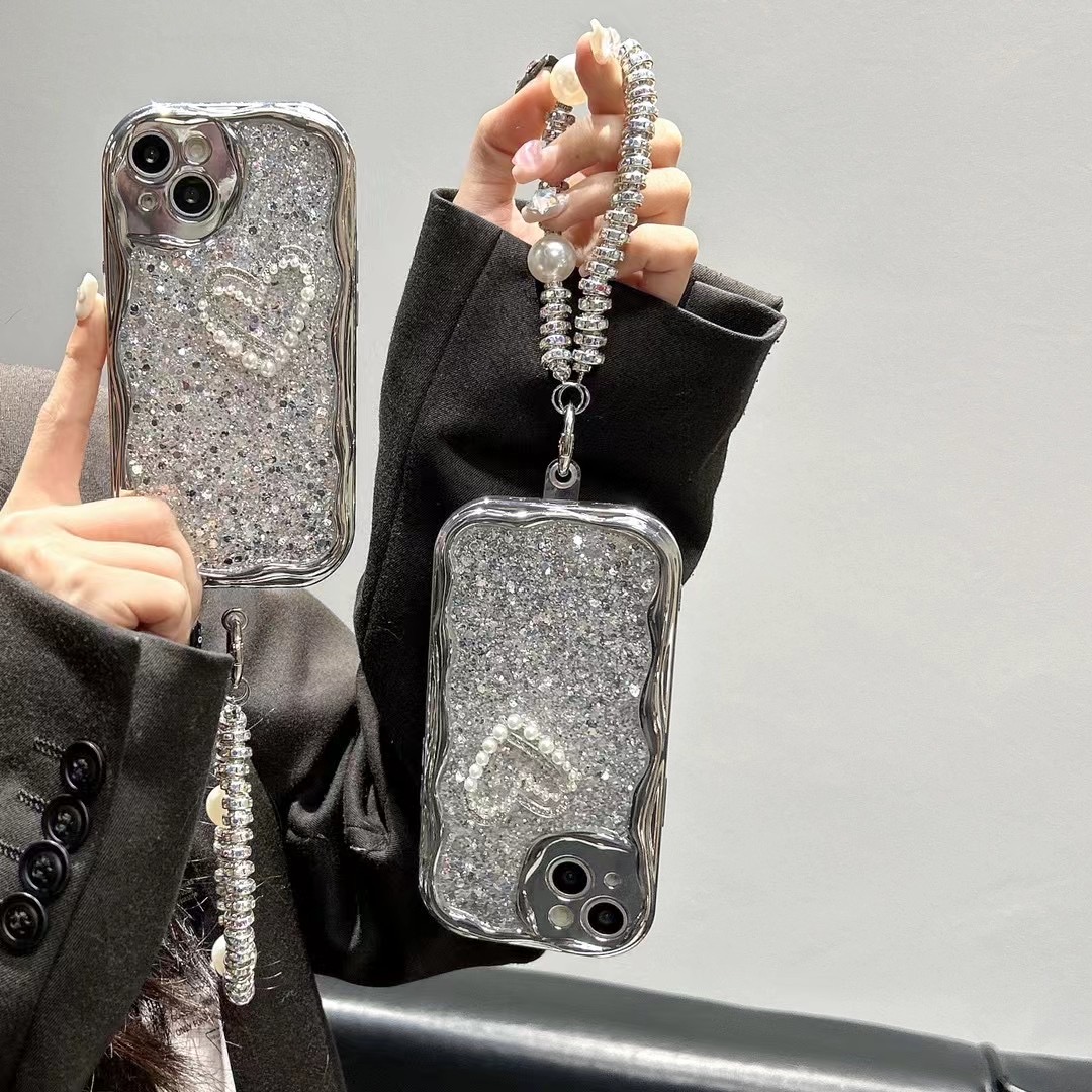 【苹果】iphone15/14promax防摔珍珠爱心手链款女新手机壳手工网红