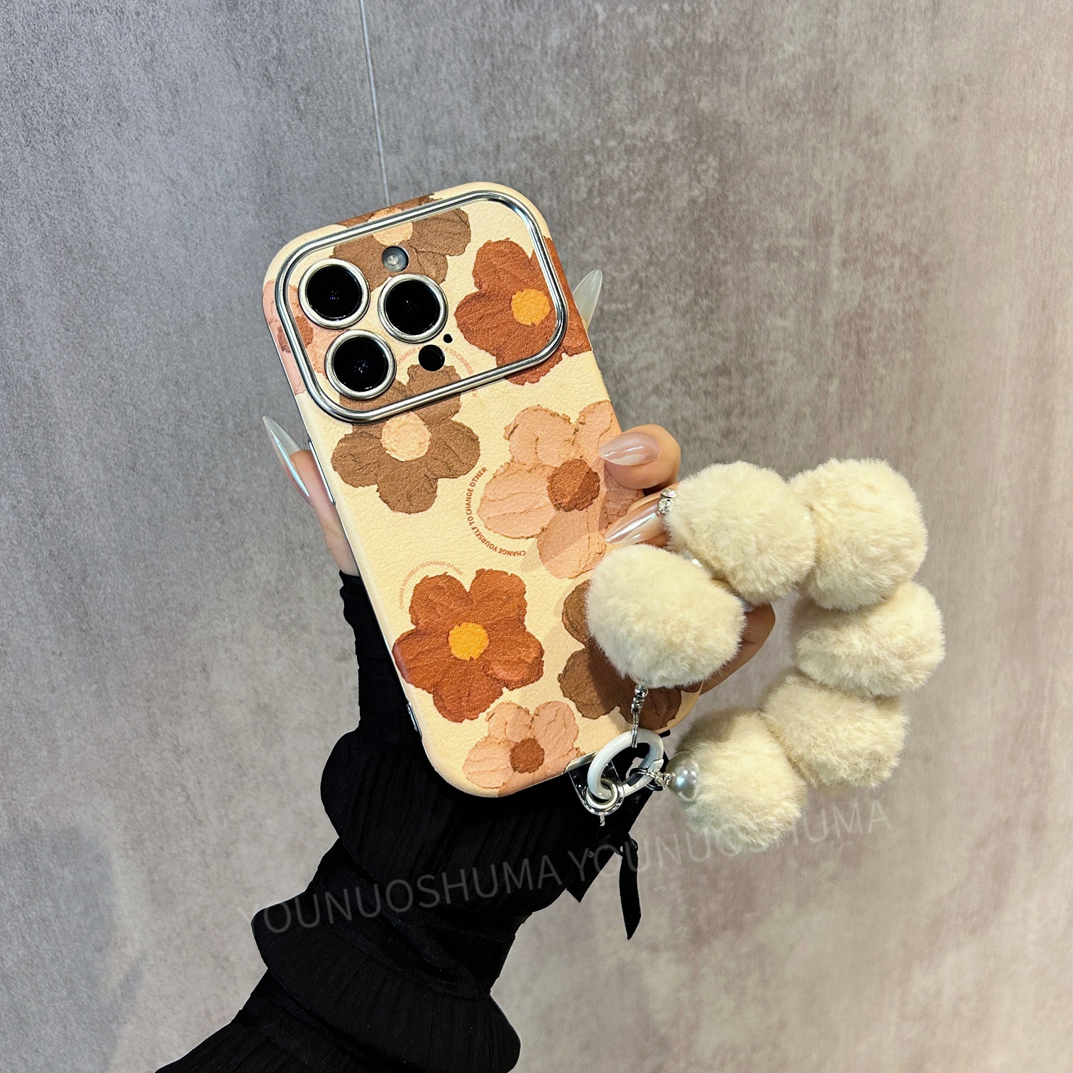 【苹果】iPhone15/14Promax韩风ins贴皮大视窗油画花朵防摔女手机壳