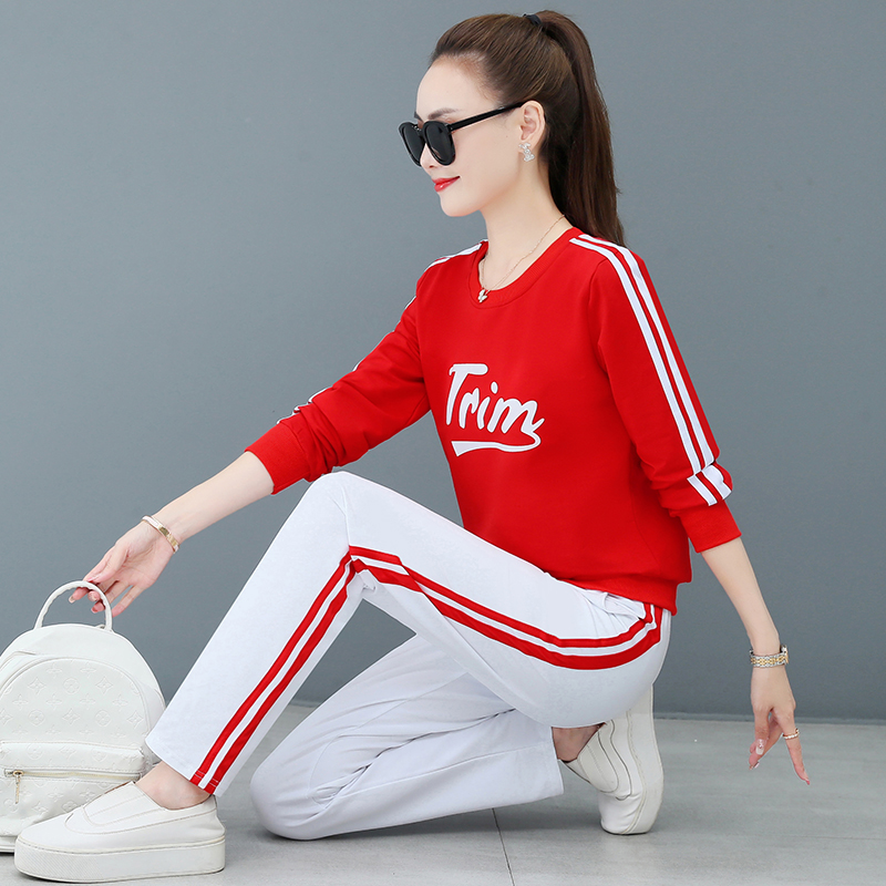 休闲运动套装女秋装2025新款广场舞圆领显瘦运动服跑步洋气两件套
