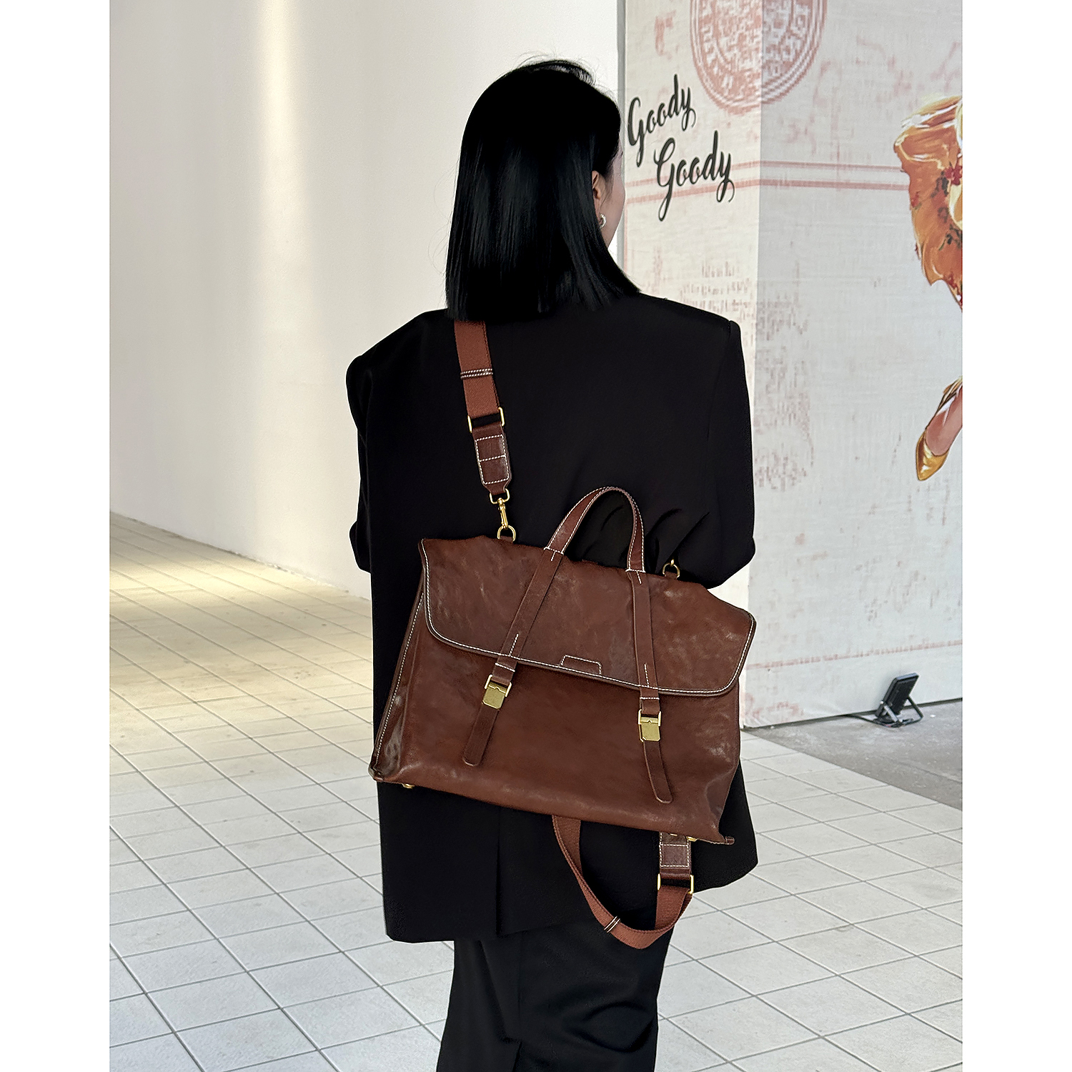 JISHE即奢设计英伦游历公文包无性别复古植鞣皮斜挎双肩包AL145-M