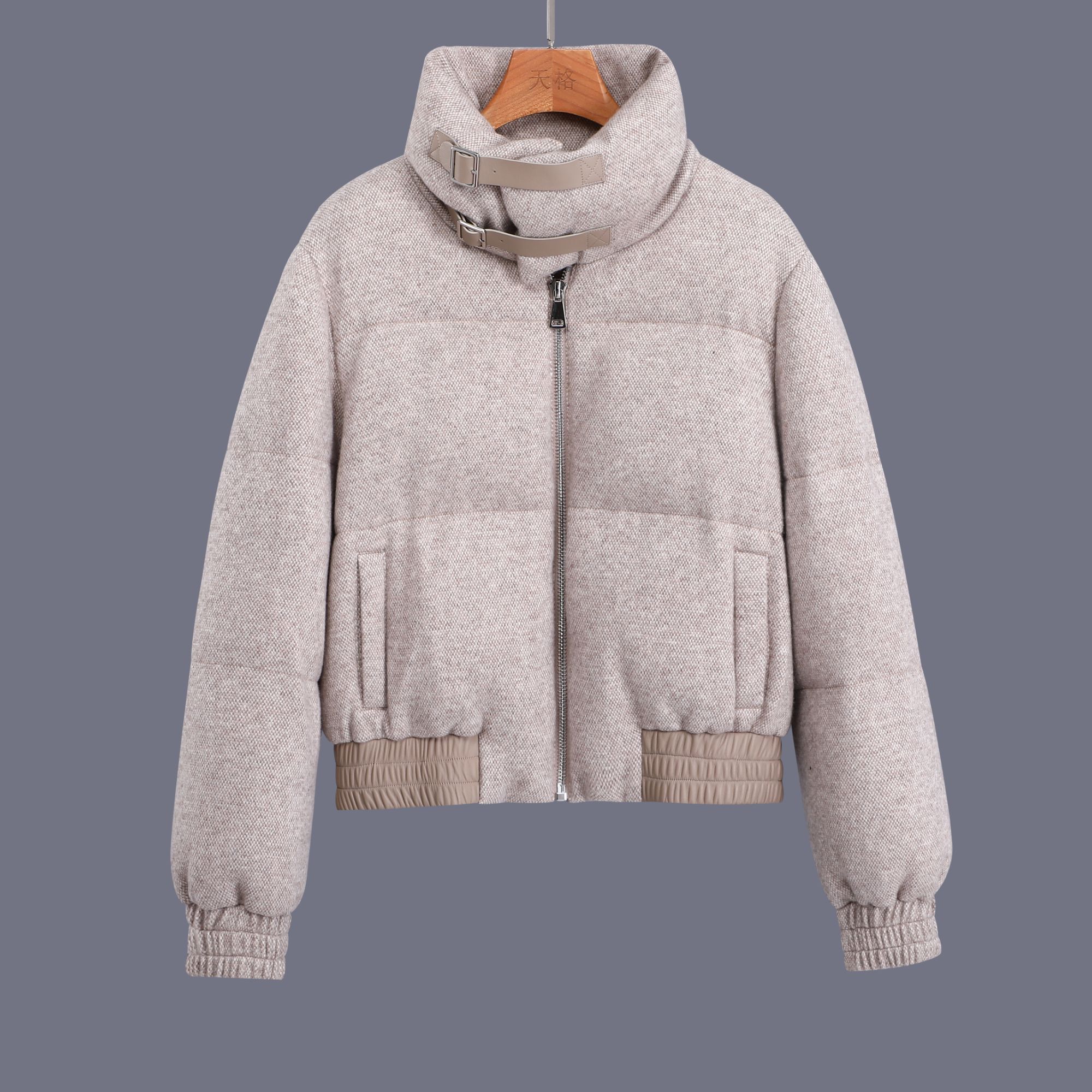 36705 冬季时尚老钱风高端轻奢羊毛面料女款鹅绒服外套