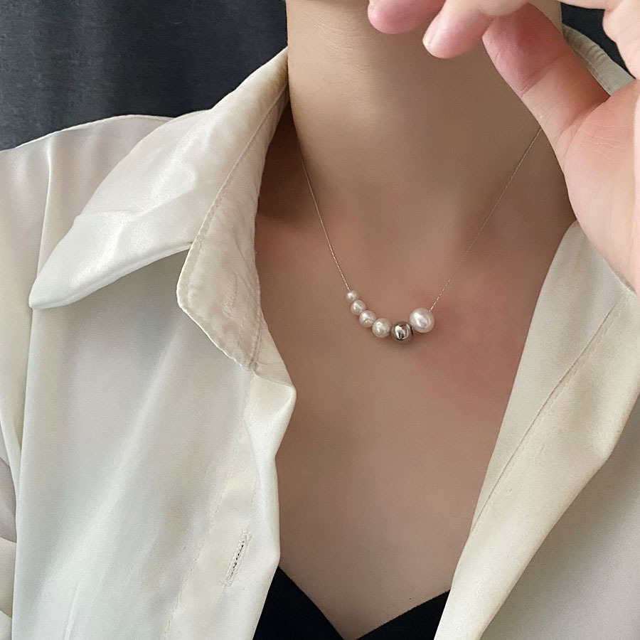 钛钢项链 简约百搭高级感银色珠珠撞色项链