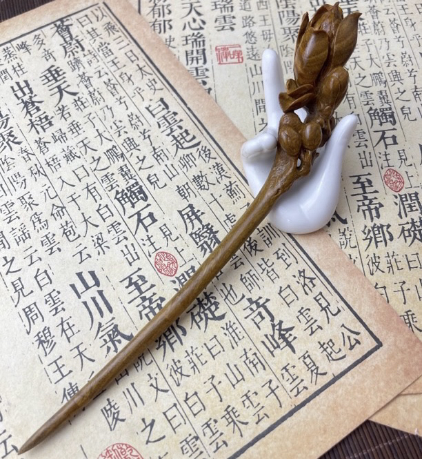 莲隐木作 原创手工檀木发簪木兰花发簪 美若仙