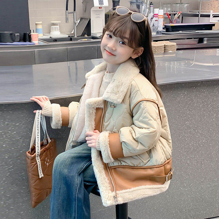 女童加绒外套冬装2023新款童装中大童冬款加厚派克服儿童冬季衣服