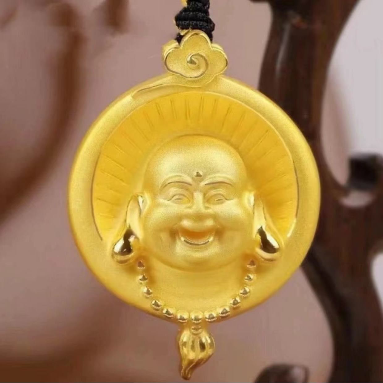 （精品弥勒佛）时尚双面雕刻挂坠镶嵌精美佛公手工素款