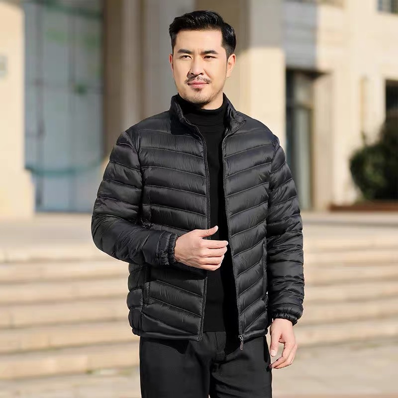 （立领）男士轻薄秋冬新款短款纯色保暖外套休闲时尚薄棉服