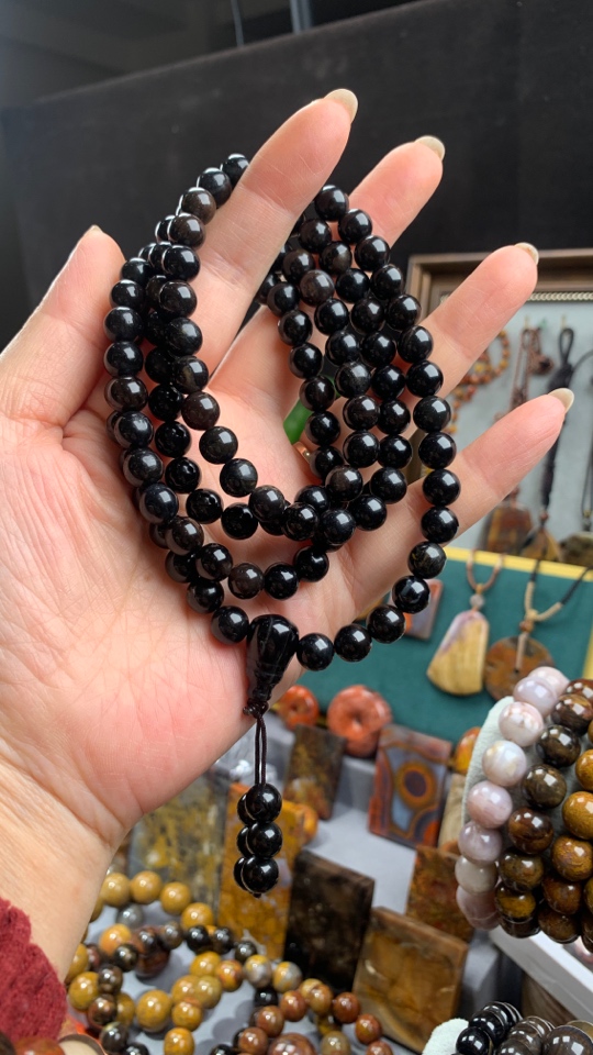 天然北票树化玉108佛珠