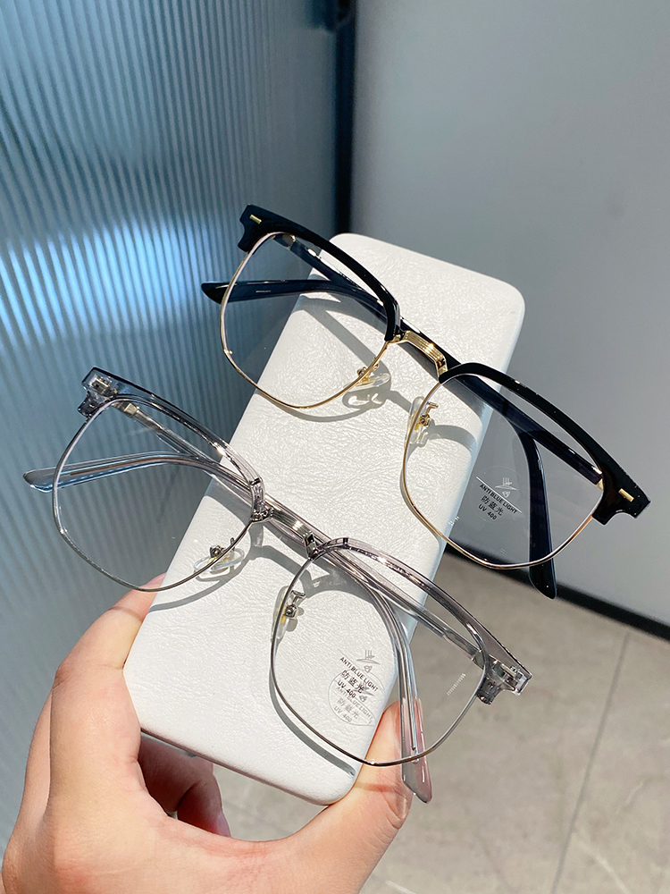 半框近视眼镜网红百搭防蓝光素颜眼镜痞帅韩版高颜值半框近视眼镜