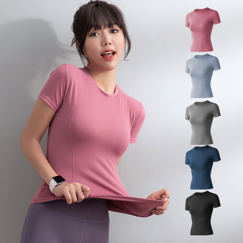 瑜伽服女速干上衣网红 健身运动套装夏季款紧身短袖跑步装备女T恤