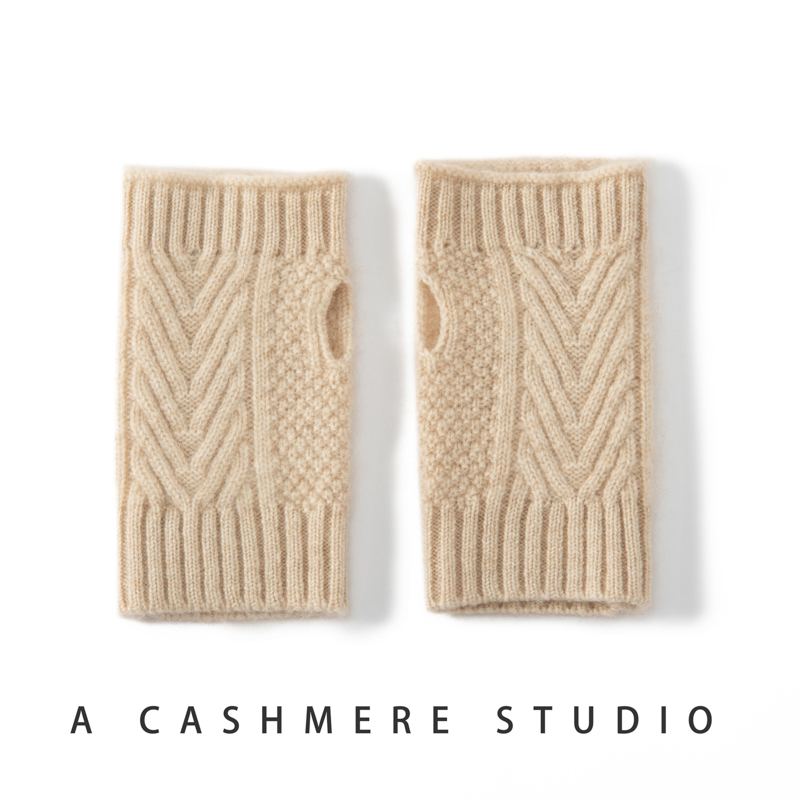 半指羊绒手套冬季针织保暖学生无指手套