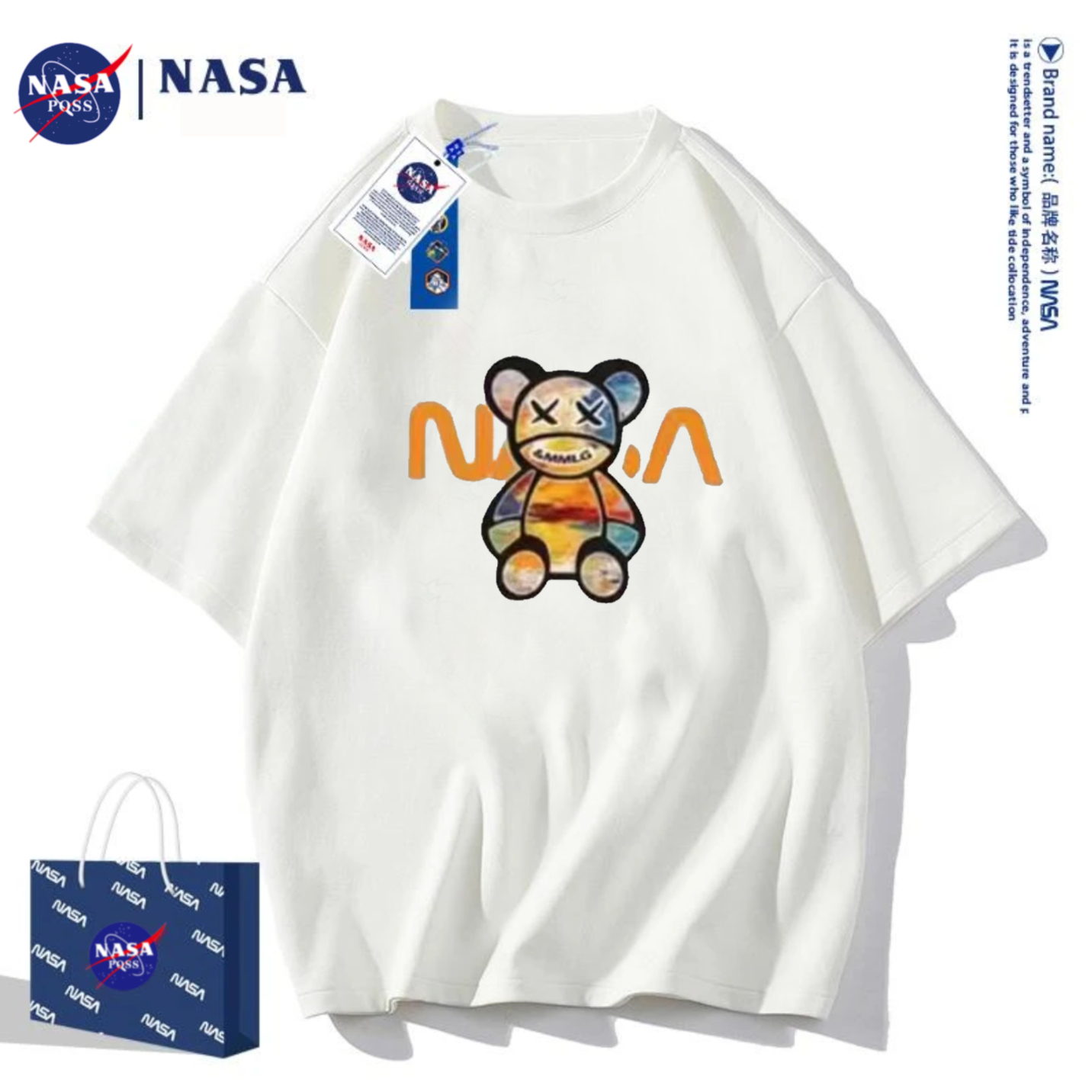 NASA联名2023新款夏季潮流时尚纯棉透气男女情侣款休闲百搭T恤