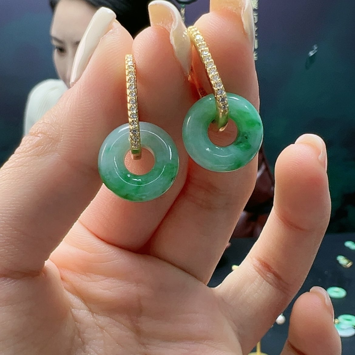 【闪购商品】翡翠耳饰银S925镶嵌