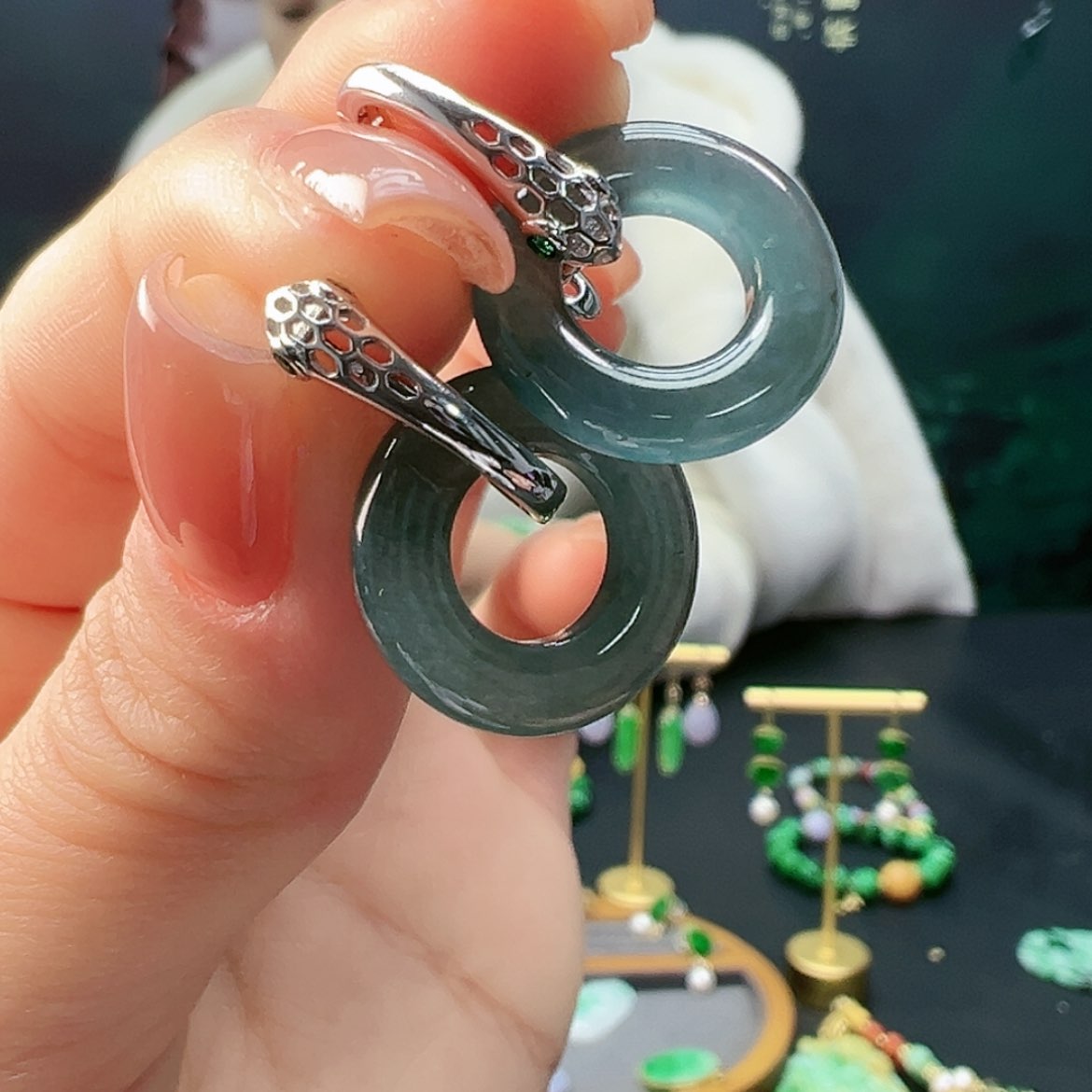 【闪购商品】翡翠耳饰银S925镶嵌