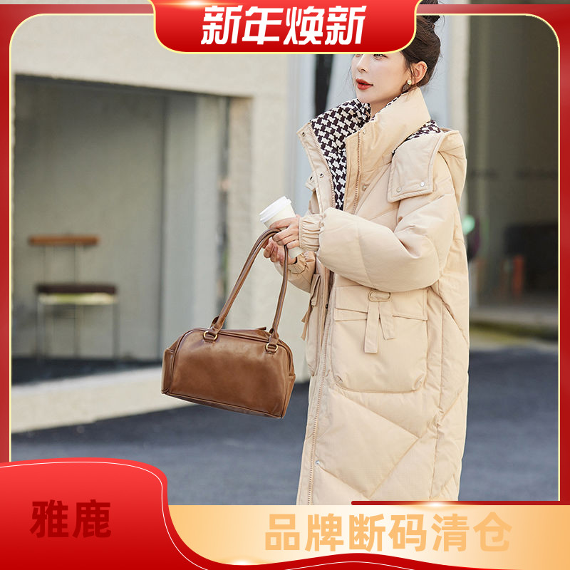 雅鹿羽绒羽绒服女中长款冬季2023年新款棉衣加厚过膝面包服时尚棉