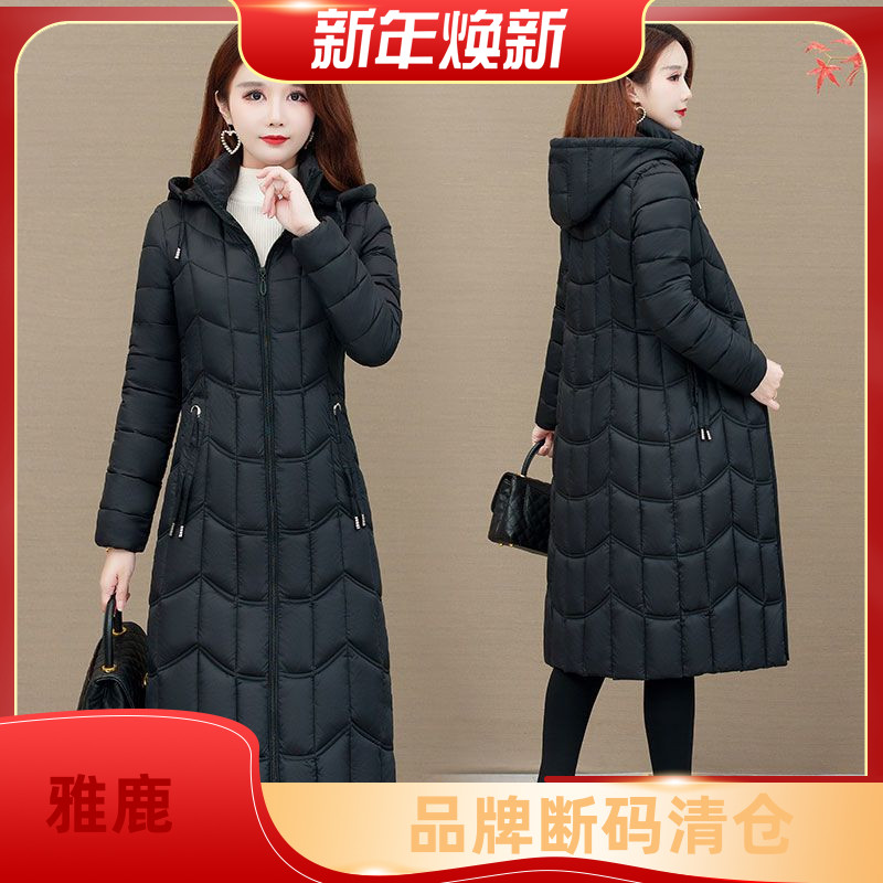 雅鹿中老年过膝长款羽绒羽绒服女修身显瘦棉袄大码中年妈妈厚款棉