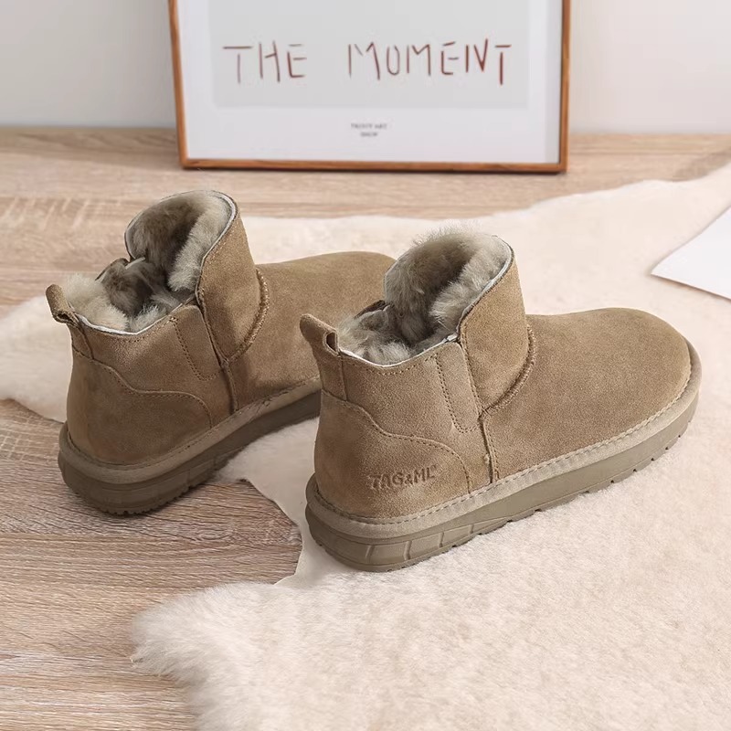 短筒雪地靴女冬2023新款加绒加厚短靴防滑一脚蹬低帮保暖棉鞋C