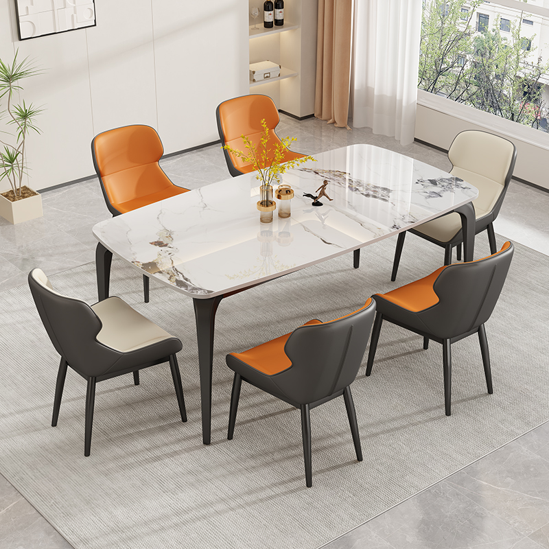 大象腿岩板餐桌椅组合家用小户型现代简约长方形饭桌大象腿餐桌