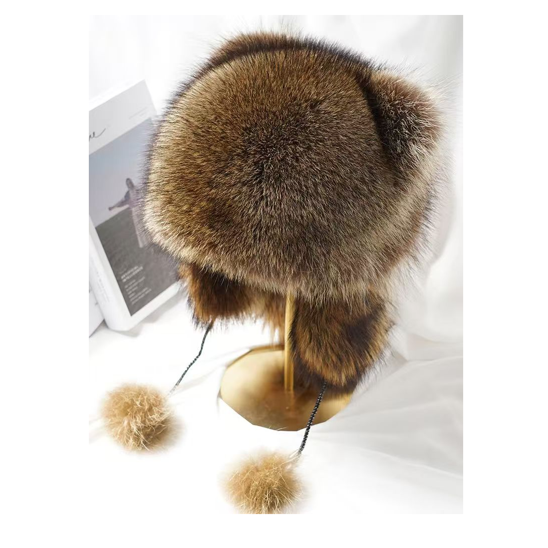 小浣熊护耳帽美洲雷锋霸王帽冬季保暖男女儿童成人皮草毛绒帽子