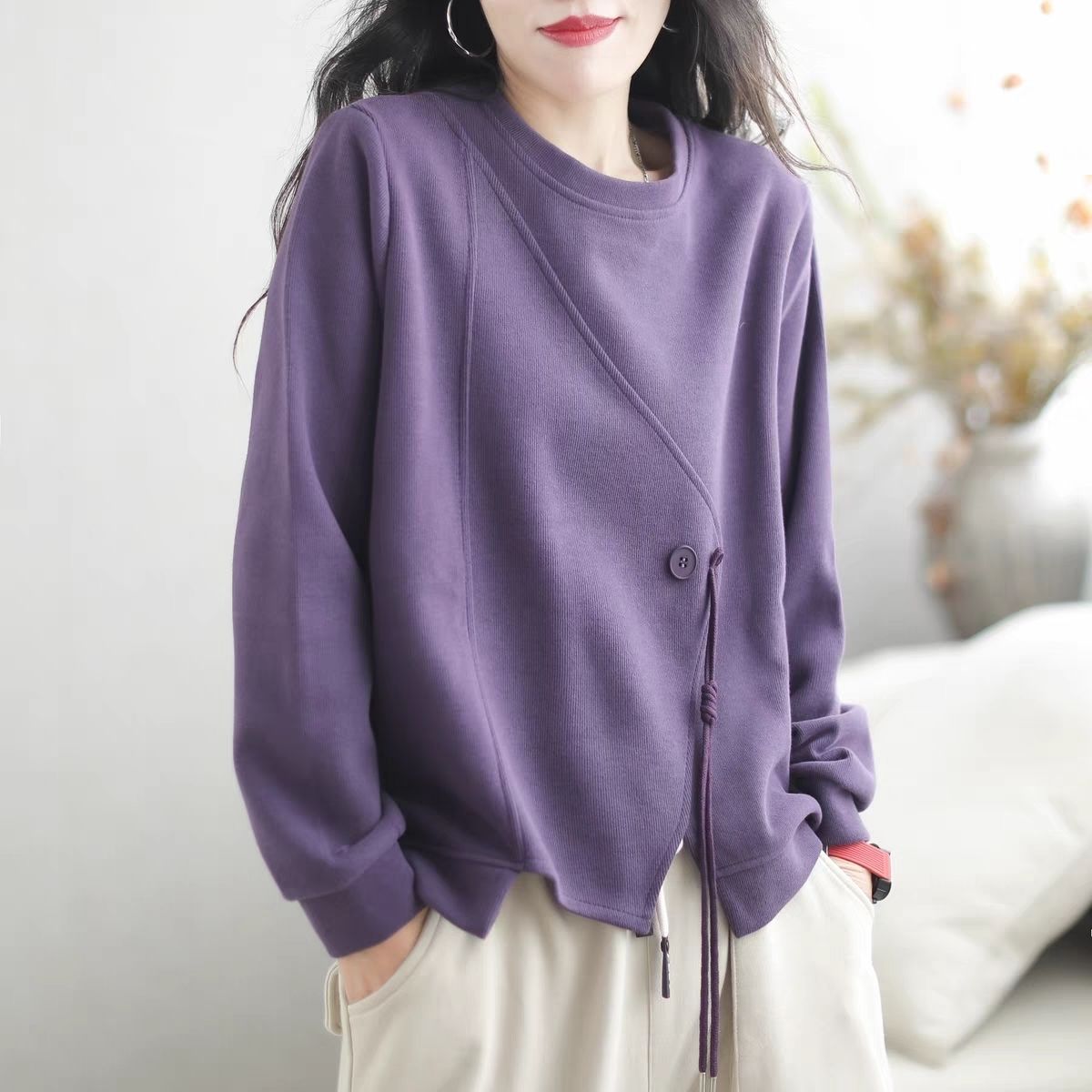 开衫百搭卫衣春秋款女2023年新款洋气拼接宽松通勤慵懒风上衣女装