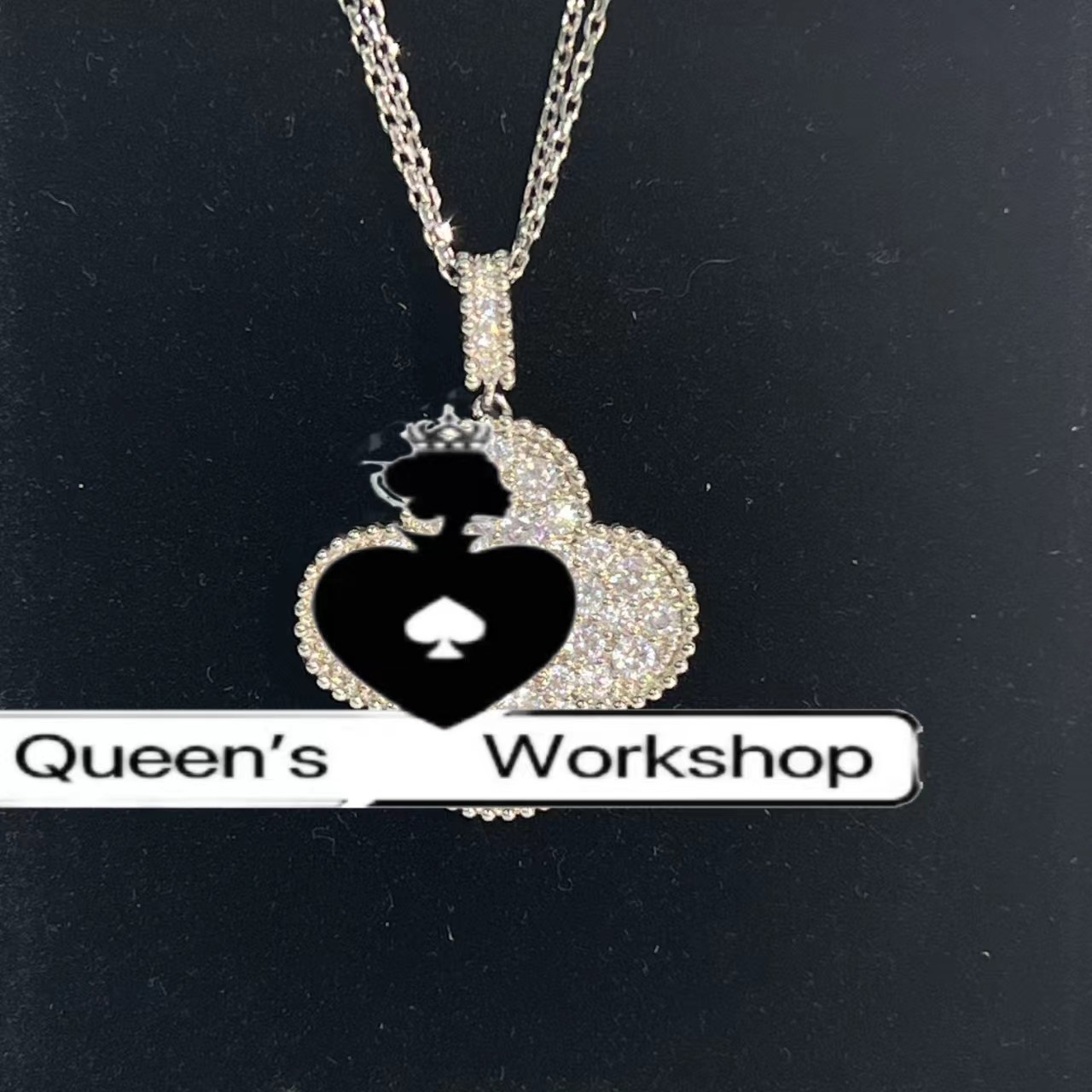 铜合金合成锆石吊坠 【Queen's】1468-99时尚大号四叶草项链银色