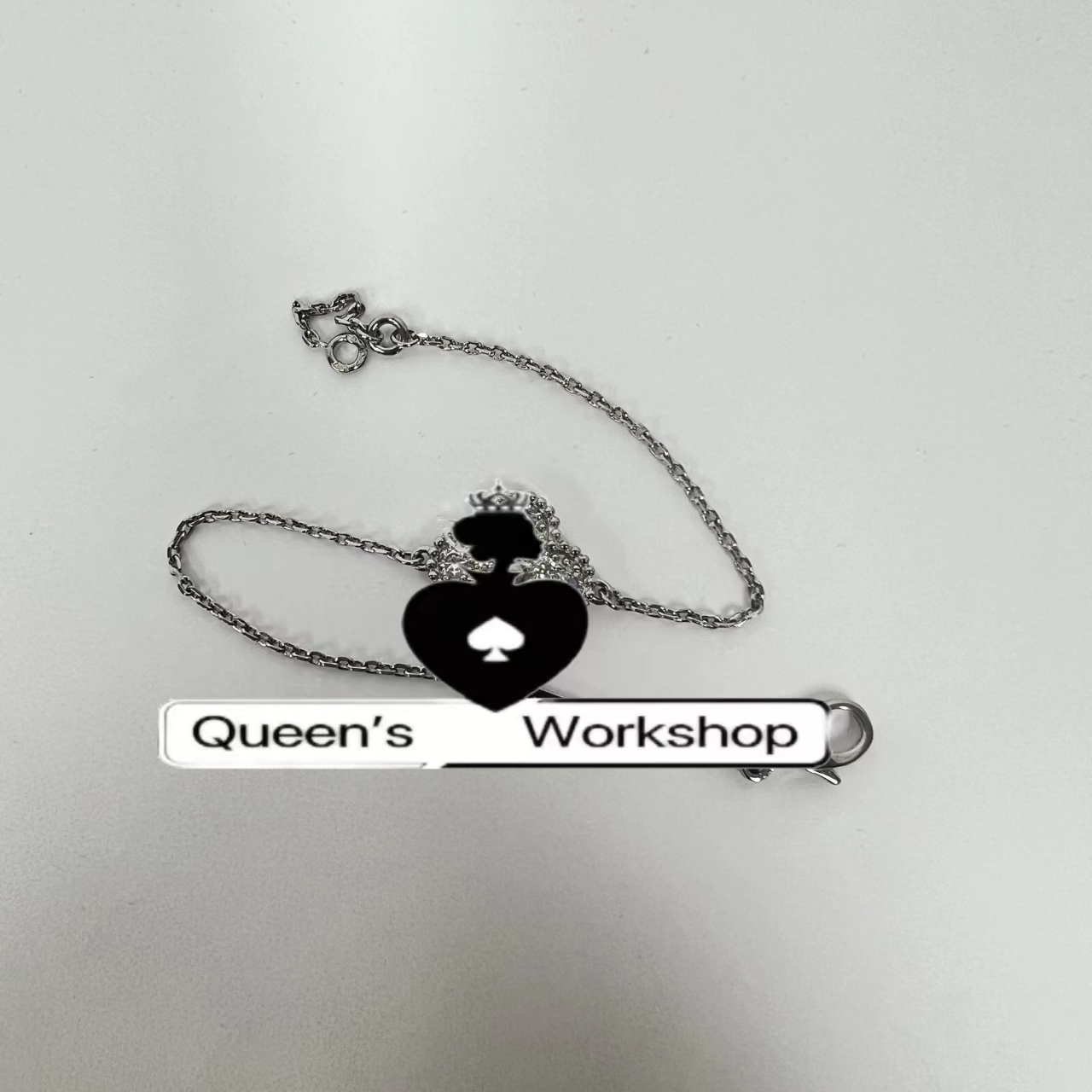 铜合金合成锆石手链 【Queen's】3524-96百搭满钻四叶草手链银色