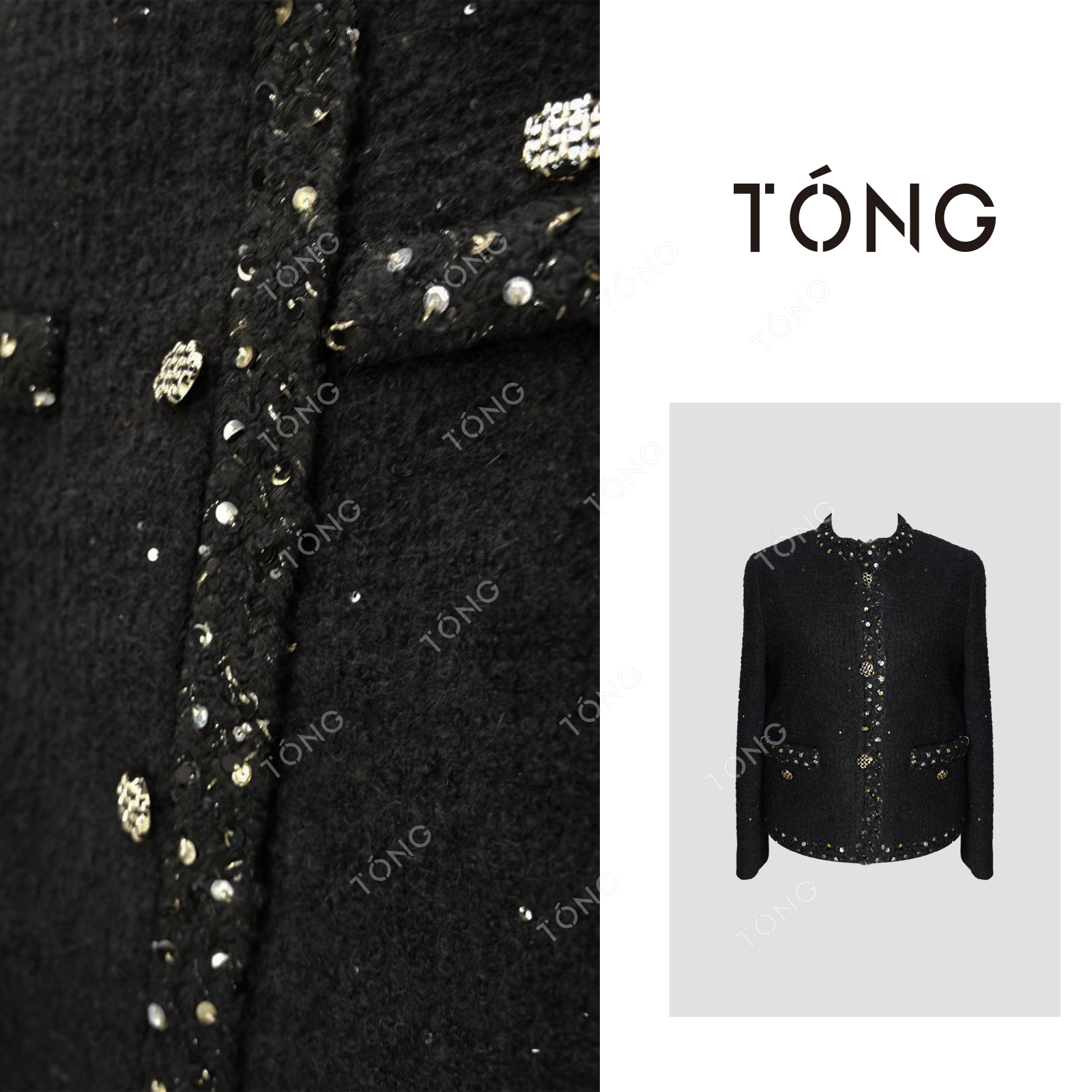 【夜幕】绵羊毛+羊驼毛黑闪奢感钉珠开衫短外套 GW102