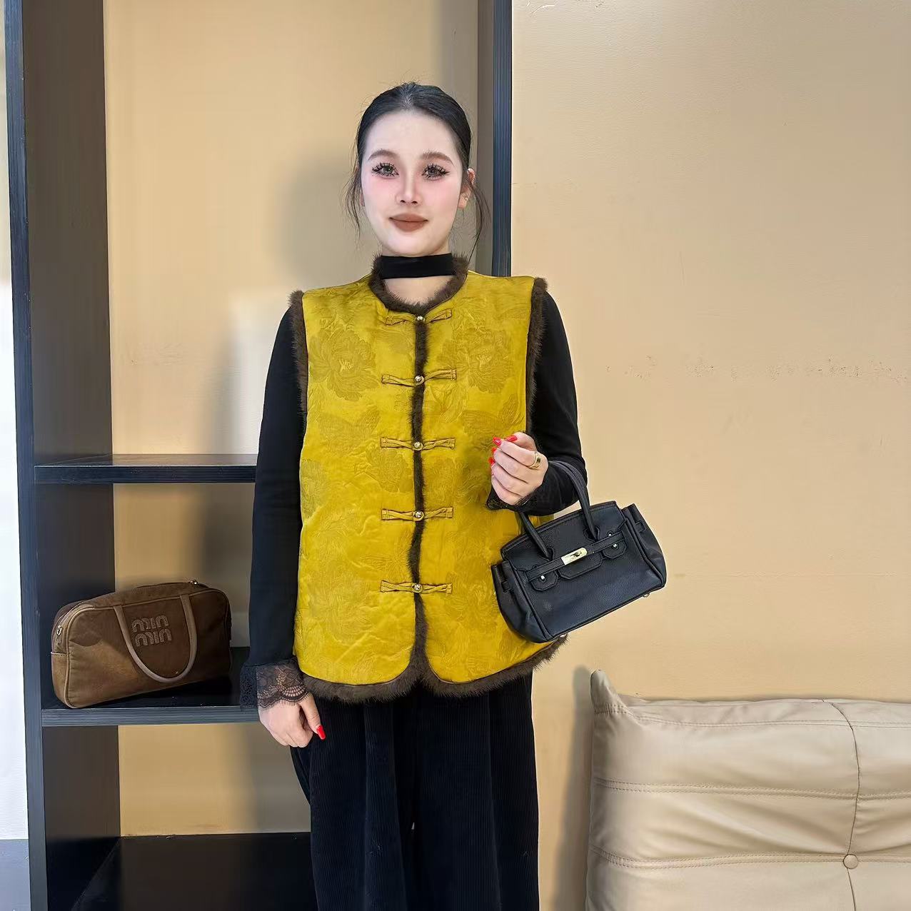 新中式国风盘口毛边提花时尚百搭名族风马甲