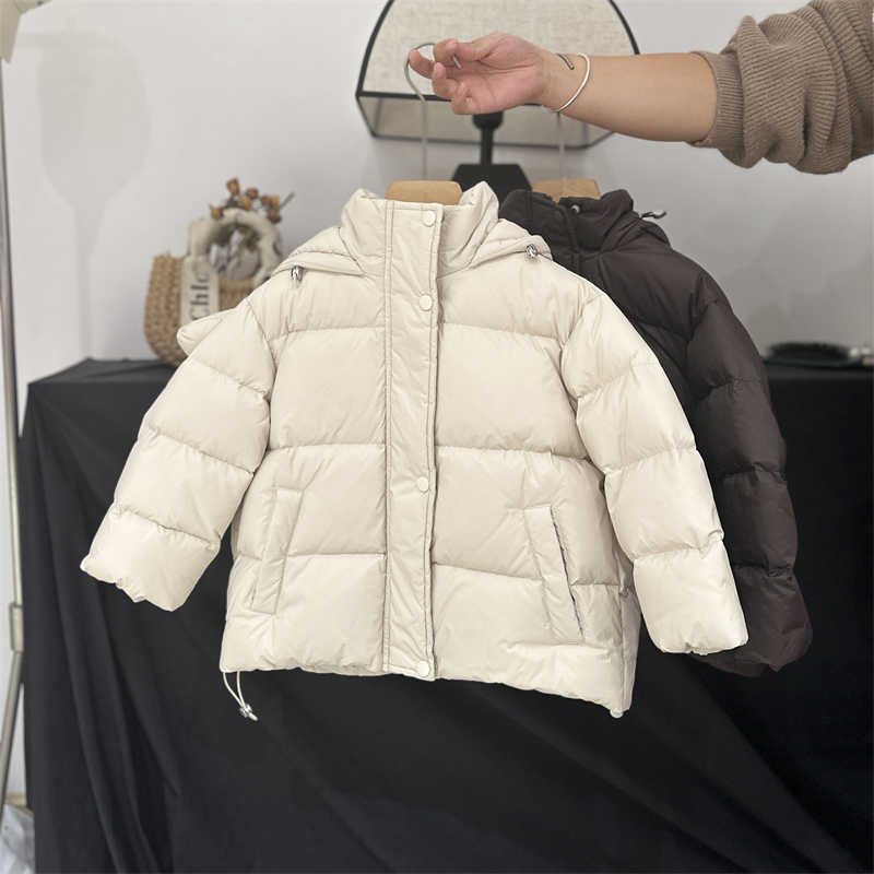 【现货】儿童羽绒服冬装中大童宽松连帽羽绒衣时尚女童90白鸭绒外套