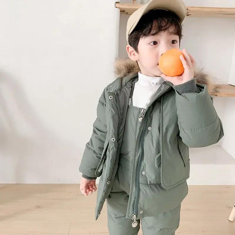 宝宝羽绒服套装1-6岁男童女童儿童冬装婴儿幼儿加厚外套洋气3反yy