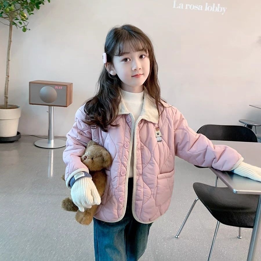 女童棉袄外套冬季新款韩版加绒童装中小童女宝宝轻薄保暖棉衣洋气