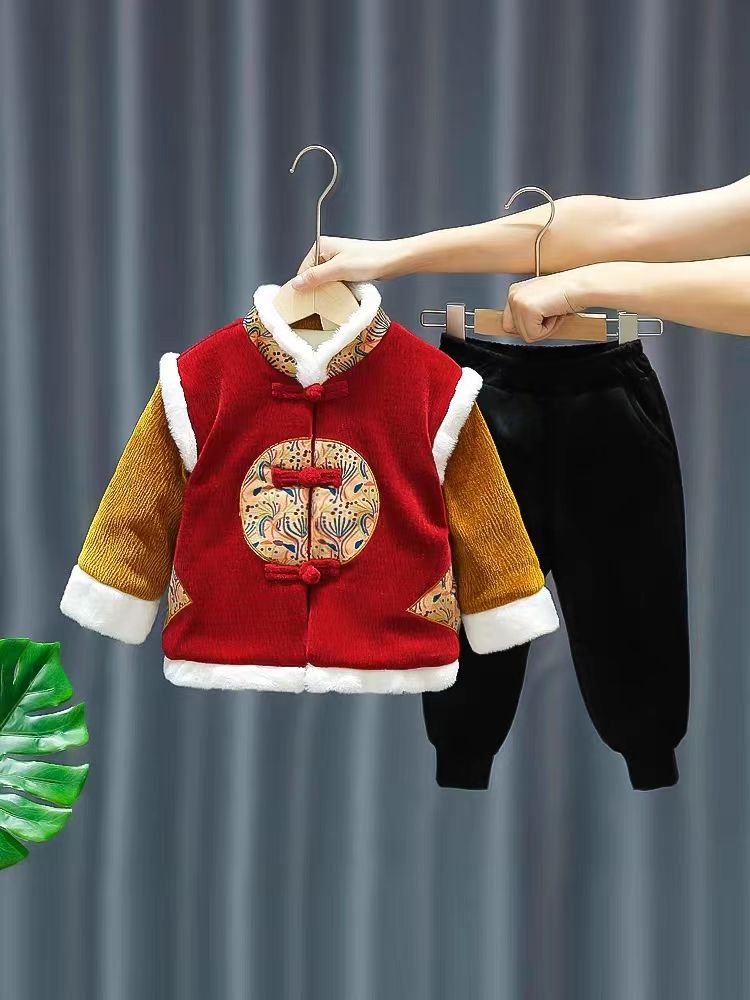 男童龙年拜年服冬装新年衣服喜庆唐装宝宝周岁过年服套装儿童汉服