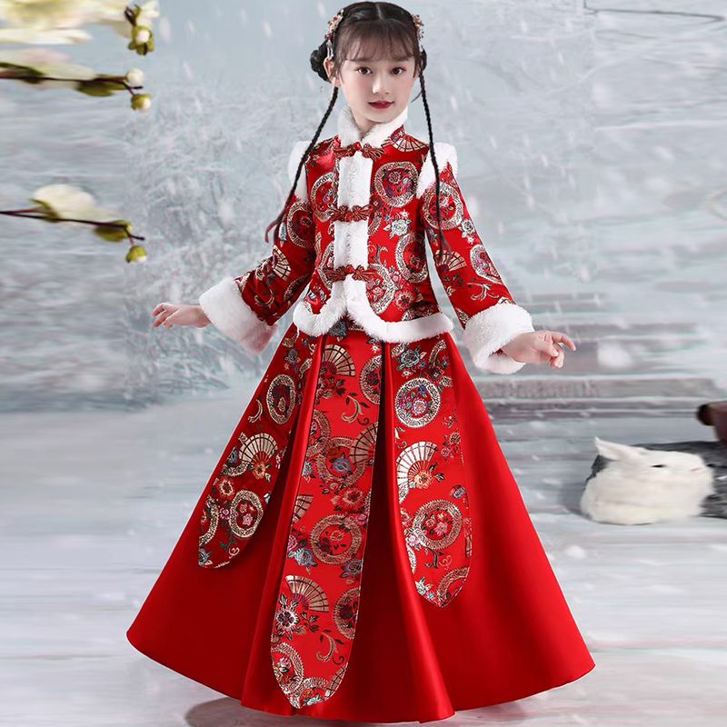 拜年服女童冬装汉服超仙儿童唐装中国风小女孩古风连衣裙过年礼服
