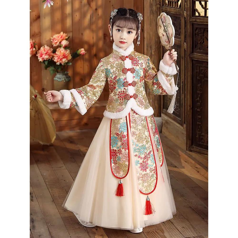 秋冬上新儿童汉服秋冬加绒汉服女两件套公主裙冬季加绒新款仙女yy
