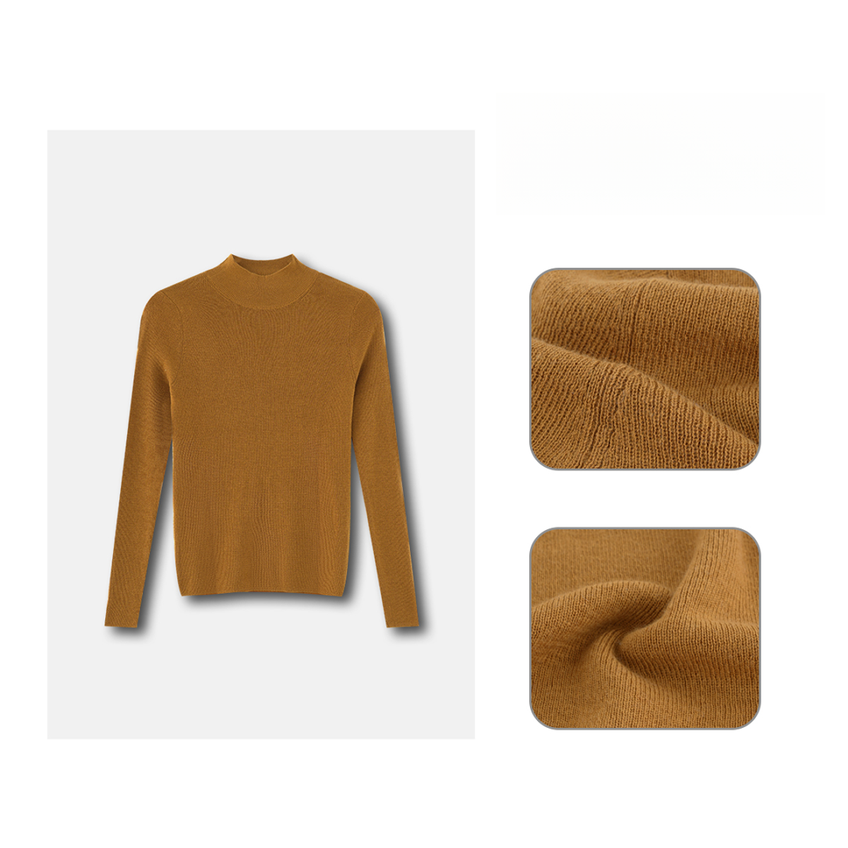 Mo's GIRL秋冬必备金咖色半高领坑条高弹打底衫A375-Y2343