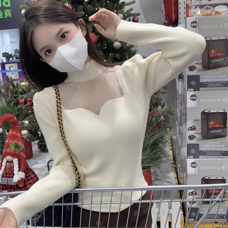 流行搭配女装爆款流行小心机温柔风毛衣女春秋冬设计感上衣网纱边