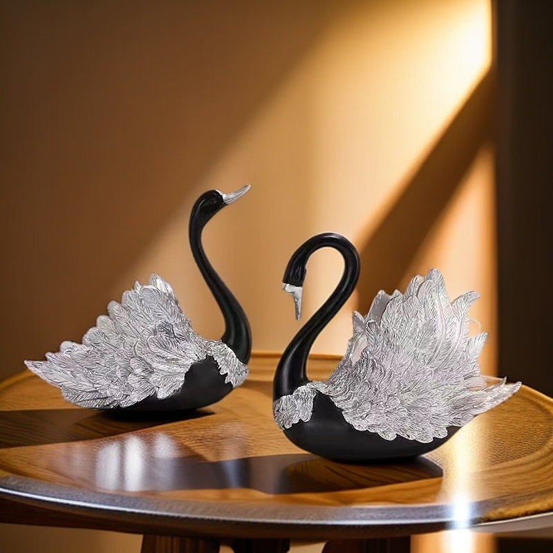 欧式现代情侣版黑天鹅工艺品客厅摆件高级天鹅酒柜装饰结婚礼物