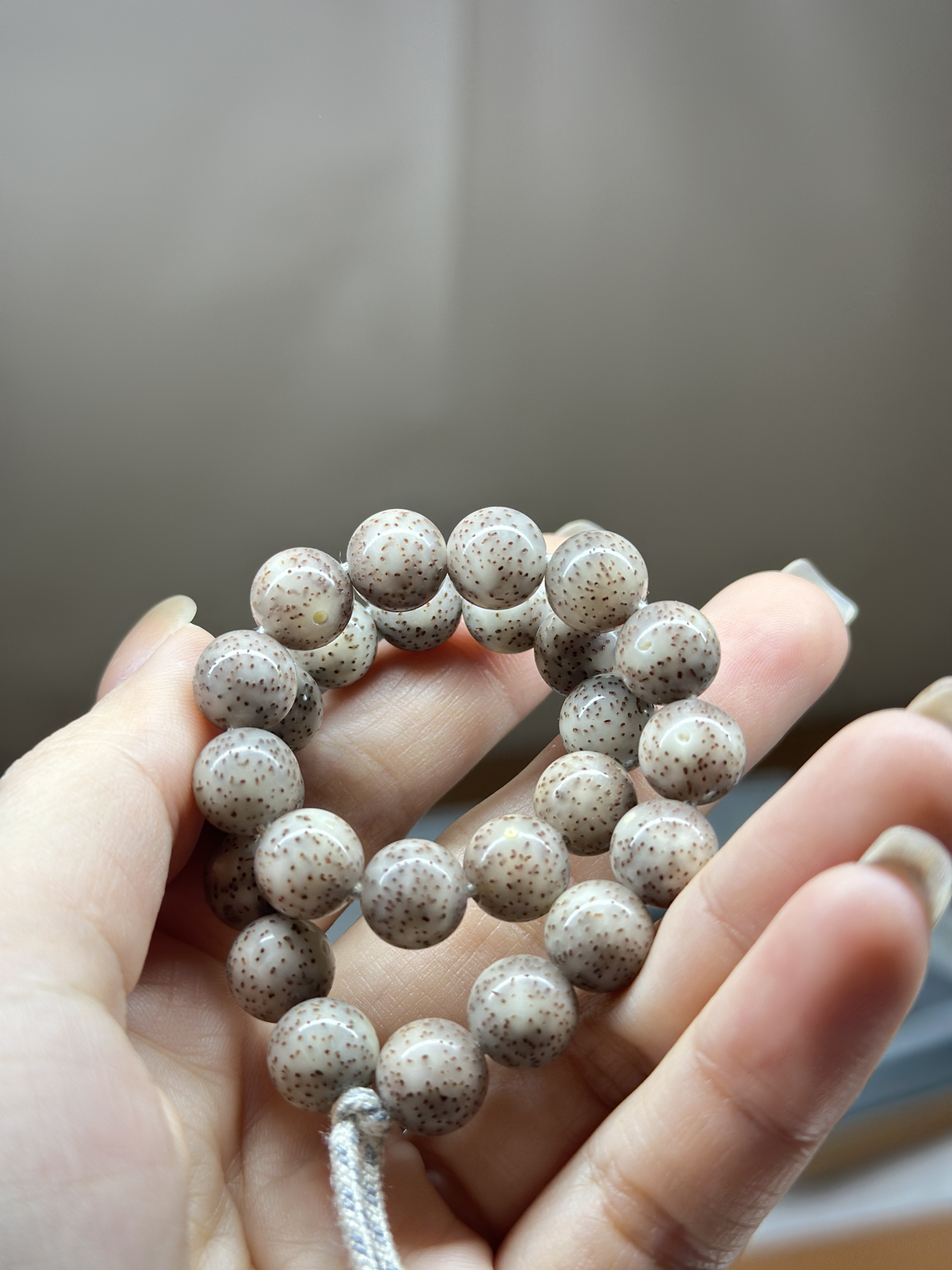 一物一图原生态星月菩提石玉料灰冰 火龙果星点9圆珠