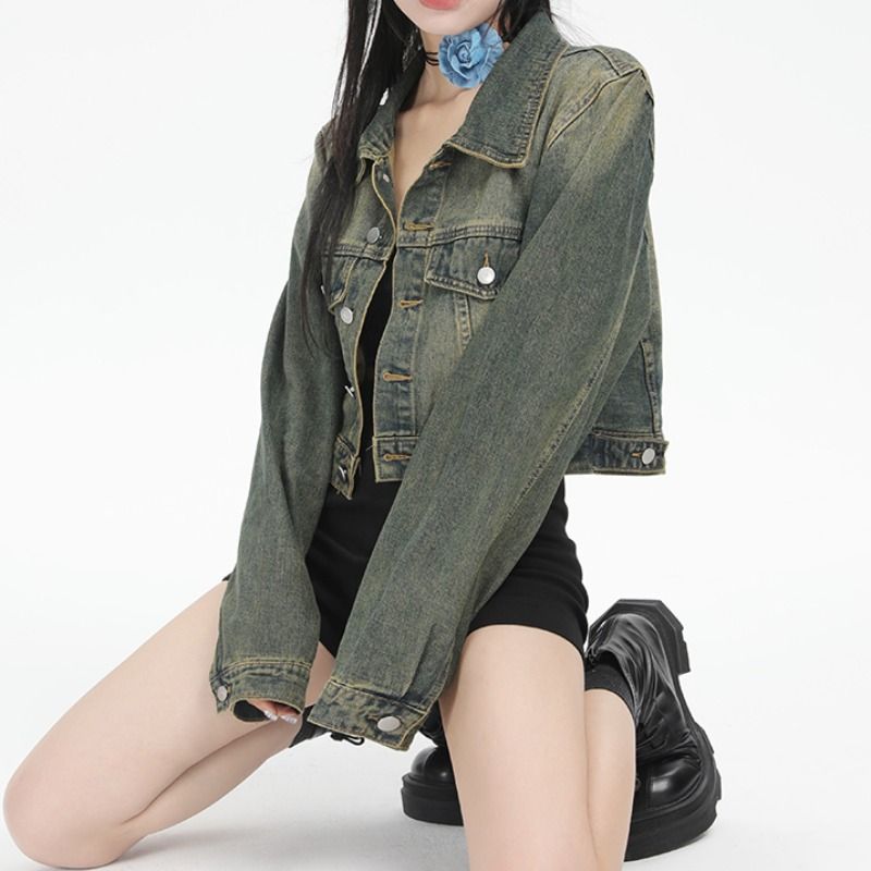 春装新款气质短款复古牛仔外套女2025新款长袖设计感美式夹克上衣