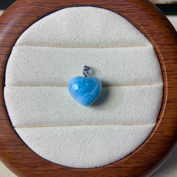 天然海纹石爱心s925银镶嵌吊坠女神礼物时尚气质简约百搭款