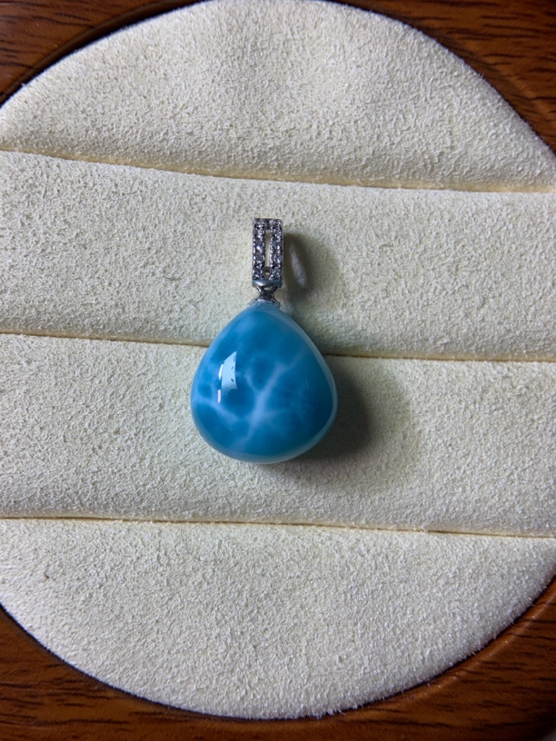 海纹石水滴吊坠s925银镶嵌项链女神礼物款时尚气质