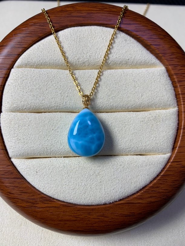 海纹石水滴吊坠18k镶嵌女神项链礼物