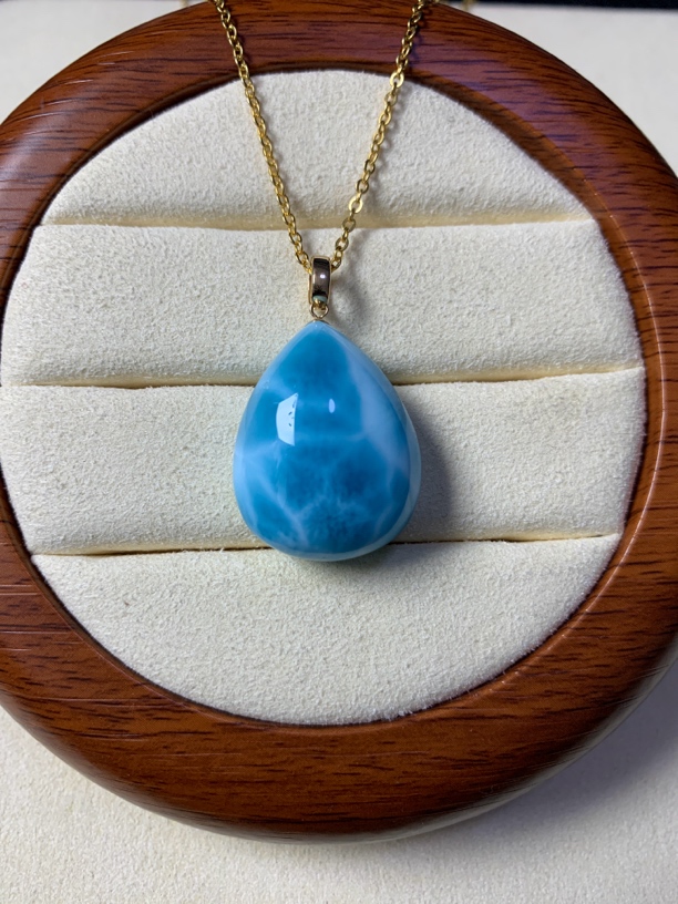 海纹石水滴吊坠18k金镶嵌女神项链礼物