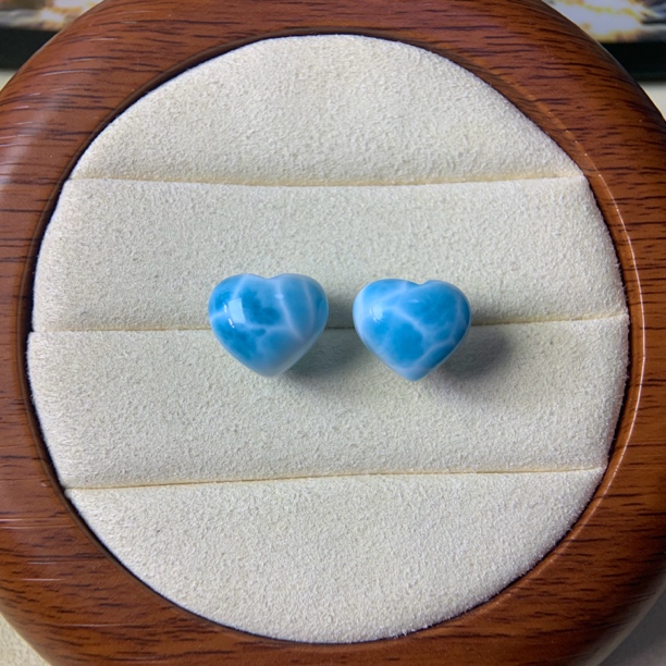 天然海纹石爱心18k金镶嵌耳钉耳饰女神礼物时尚气质简约百搭款