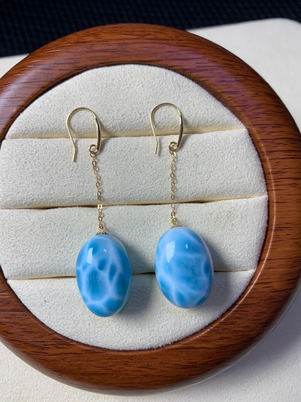 海纹石蛋面耳坠18k镶嵌耳勾款