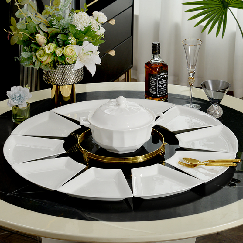 网红扇形团圆拼盘餐具年夜饭菜盘碗碟骨质瓷深盘纯白家用